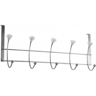 Home Basics 5 Hook Hanging Rack with Crystal Knobs, Chrome