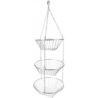 Home Basics 3 Tier Wire Hanging Round Fruit Basket, Chrome Finish