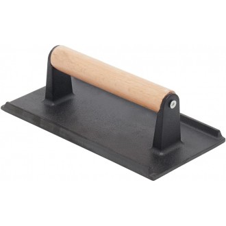 Home Basics Cast Iron Bacon Press with Wood Handle, Black