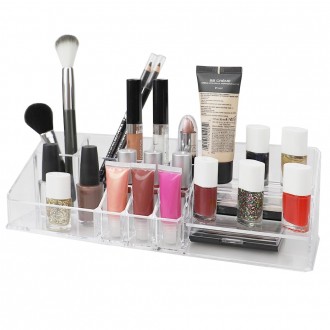 Home Basics Deluxe Make up Palette Plastic Cosmetic Organizer, Clear