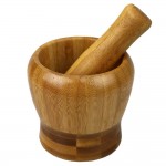 Home Basics Non-Skid Rustic No-Spill Large Bamboo Mortar and Pestle, Natural