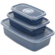 Home Basics Plastic Rectangular Meal Prep Set of 3, Blue (  520ml, 1.2 Liters, and 2.7 Liters.)