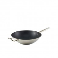 Neville Genware Non Stick Teflon Stainless Steel Wok, 30cm