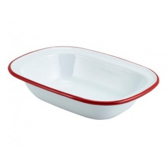 Neville Genware Enamel Rectangular Pie Dish White with Red Rim,16cm, 240ml