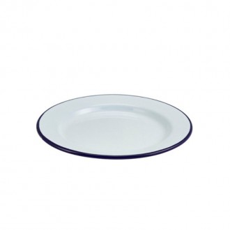 Neville Genware Enamel Wide Rim Plate White & Blue, 20cm