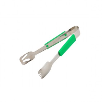 Neville Genware Plastic Handle Stainless Steel Buffet Tongs Green, 24cm 