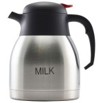 Neville Genware Milk Inscribed Stainless Steel Vacuum Push Button Jug - 1 Litre