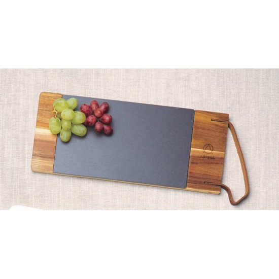 Shop quality Artesà Wooden Tray with Leather Strap and Removable Slate Serving Platter, 47 x 16 cm (18.5" x 6½"), Metallic/Brown in Kenya from vituzote.com Shop in-store or online and get countrywide delivery!