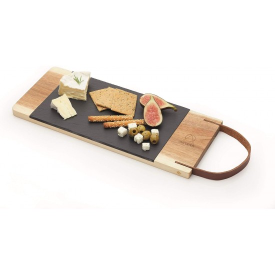 Shop quality Artesà Wooden Tray with Leather Strap and Removable Slate Serving Platter, 47 x 16 cm (18.5" x 6½"), Metallic/Brown in Kenya from vituzote.com Shop in-store or online and get countrywide delivery!