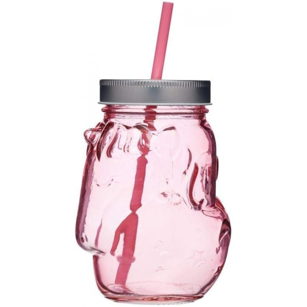 Pink Straws And Lids Glass Drinking Bottles-Premier Housewares