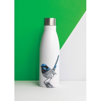 Maxwell & Williams Marini Ferlazzo Insulated Water Bottle with Superb Fairy-Wren Design, 500ml, White