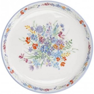 London Pottery Viscri Meadow Cake Plate, Ceramic, Almond Ivory / Cornflower Blue, 20 cm