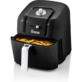 Swan Retro Air Fryer, Black, Low Fat Healthy Frying, 80% Less Fat, Rapid Air Circulation, 6 Litres