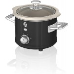 Swan Retro Black 1.5 Litre Slow Cooker, 3 Temperature Settings, Keep Warm Function, Removable Ceramic Inner Pot,120W