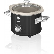 Swan Retro Black 1.5 Litre Slow Cooker, 3 Temperature Settings, Keep Warm Function, Removable Ceramic Inner Pot,120W