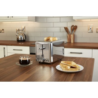 Swan 2 Slice Polished Stainless Steel Toaster with 6 browning levels + crumb tray