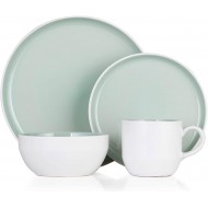 Tower Barbary & Oak Oslo 16 Piece Dinnerware Set, Stoneware, White and Peppermint Green