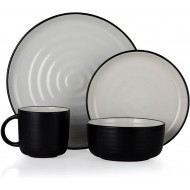 Tower Barbary & Oak Cascade 16 Piece Dinnerware Set, Stoneware, Black and Cream Speckled