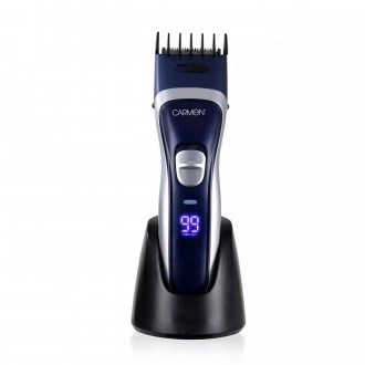 Carmen Mens Signature Cordless Hair and Beard Trimmer with LED Display, Midnight Blue