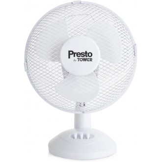 Presto by Tower 9 Inch Desk Fan with 2 Speeds, Rotary Oscillation, 20W, White