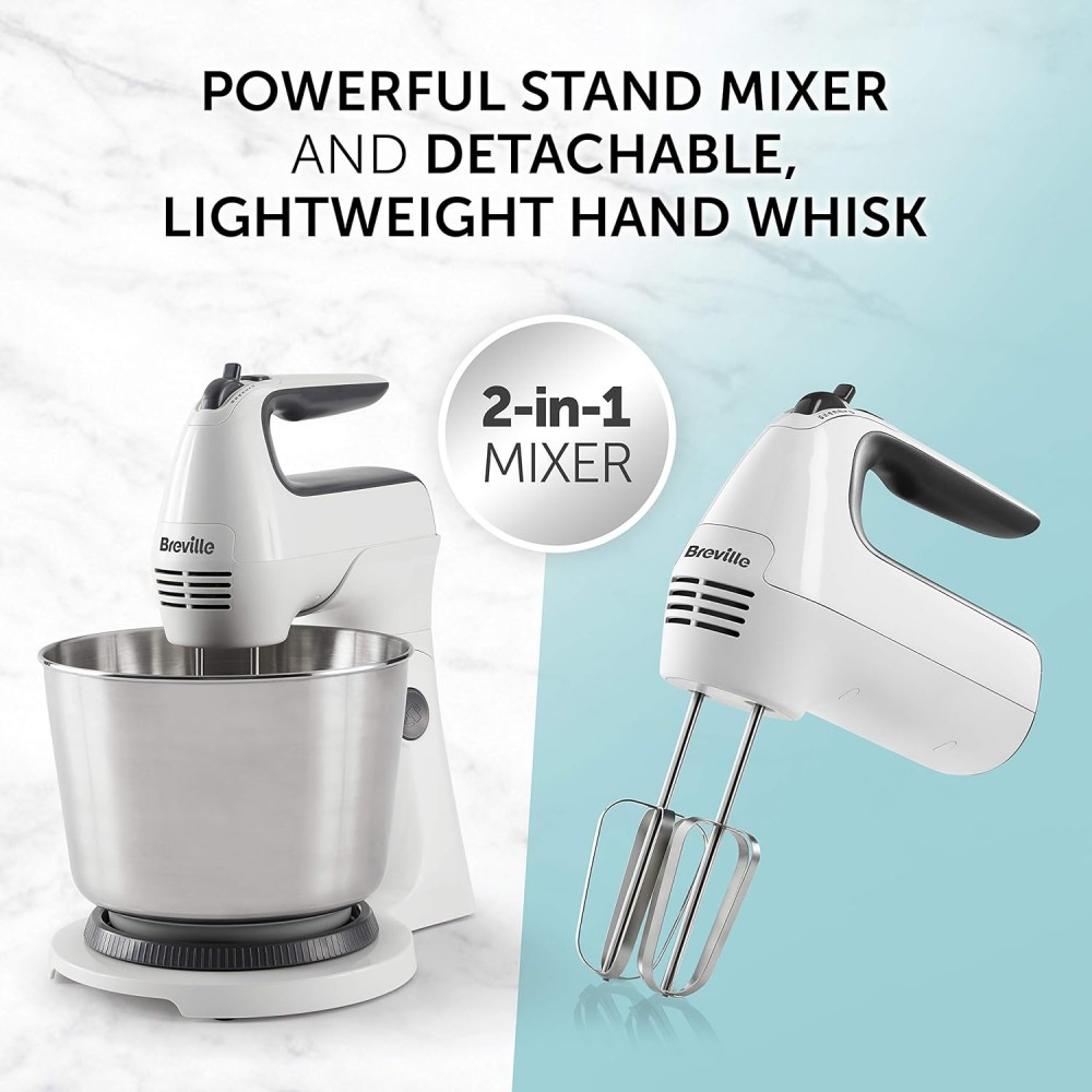 Breville Classic Combo Stand and Hand Mixer, Electric Hand Whisk and Stand  Food Mixer, 3.7 Litre Stainless Steel Bowl, Swivel Control…