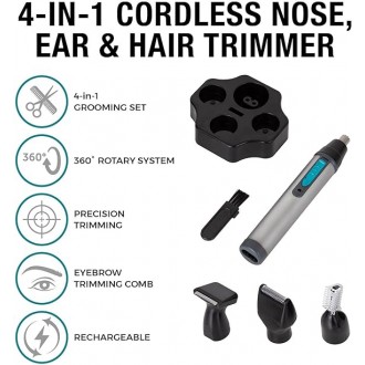 Carmen Titan 4-in-1 Cordless Nose, Ear and Hair Trimmer with USB Cable, Titanium