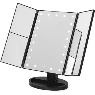 Carmen Noir LED 3 Panel Make Up Mirror with 2, 3 & 10x Magnification, Smart Touch Screen, Black