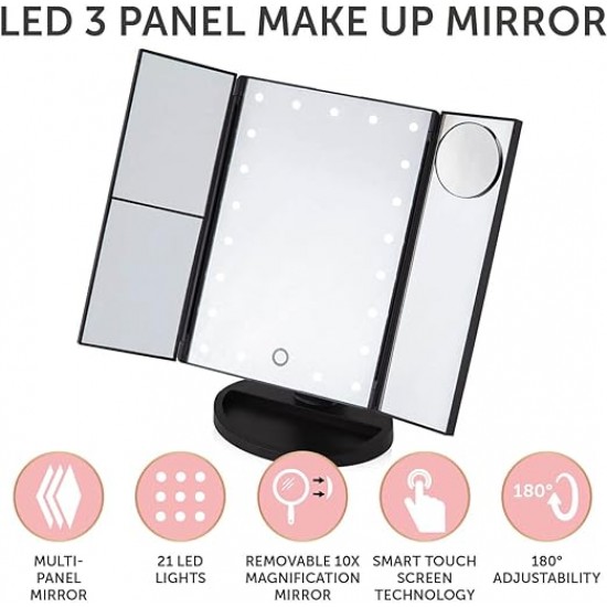 Shop quality Carmen Noir LED 3 Panel Make Up Mirror with 2, 3 & 10x Magnification, Smart Touch Screen, Black in Kenya from vituzote.com Shop in-store or online and get countrywide delivery!