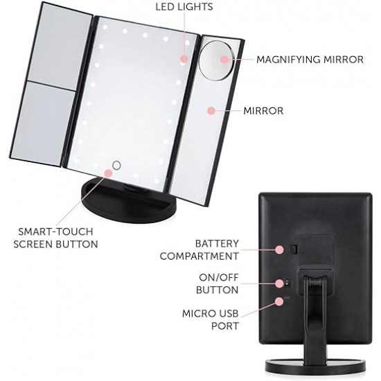 Shop quality Carmen Noir LED 3 Panel Make Up Mirror with 2, 3 & 10x Magnification, Smart Touch Screen, Black in Kenya from vituzote.com Shop in-store or online and get countrywide delivery!