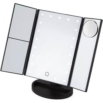 Carmen Noir LED 3 Panel Make Up Mirror with 2, 3 & 10x Magnification, Smart Touch Screen, Black