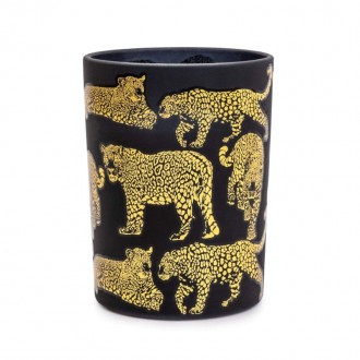 Candlelight Matte Black and Gold Round Leopard Print Candle - Midnight Pomegranate Scent