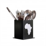 Zuri Africa Design Small Cutlery Holder With Anti-Skid Pads, Black