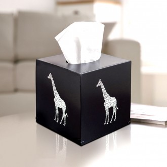 Zuri Giraffe Design Tissue Box Cover, Matt Black