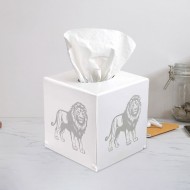 Zuri Lion Design Tissue Box Cover, White