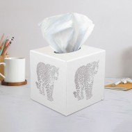 Zuri Leopard Design Tissue Box Cover, White