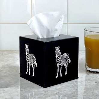 Zuri Zebra Design Tissue Box Cover, Matt Black