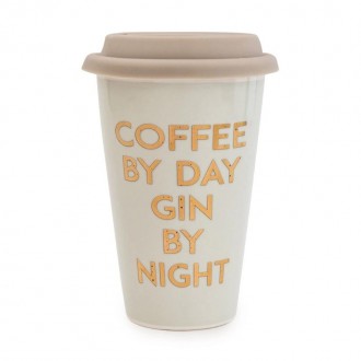 Candlelight Travel Mug Coffee By Day Gin By Night Light Grey, 15cm