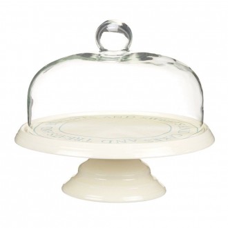 Classic Collection Ceramic Cake Stand with Glass Dome, 29cm