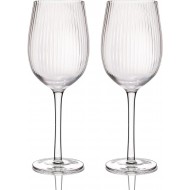 BarCraft Ribbed Wine Glasses, Set of 2 Large Patterned Glasses in Gift Box, 450ml