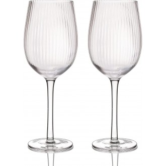 BarCraft Ribbed Wine Glasses, Set of 2 Large Patterned Glasses in Gift Box, 450ml