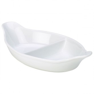 Neville Genware Divided Vegetable Dish 32cm/12.5" 31.5 x 15.5 x 6.5 x 4cm (L x W x H to ear x H to middle)