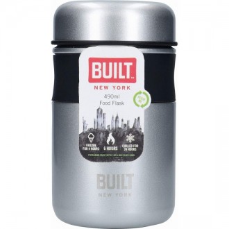 BUILT Double Wall Vacuum Insulated Flask for Hot and Cold Foods, 490 ml, Silver