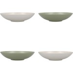 Kitchen Craft Pasta Bowls Set of 4 in Gift Box, Lead-Free Glazed Stoneware, Green / Cream, 22cm