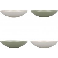 Kitchen Craft Pasta Bowls Set of 4 in Gift Box, Lead-Free Glazed Stoneware, Green / Cream, 22cm