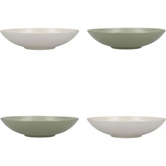 Kitchen Craft Pasta Bowls Set of 4 in Gift Box, Lead-Free Glazed Stoneware, Green / Cream, 22cm