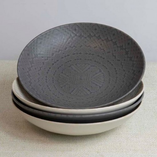 Shop quality Kitchen Craft Pasta Bowls Set of 4 in Gift Box, Lead-Free Glazed Stoneware, Embossed Grey / Black, 22cm in Kenya from vituzote.com Shop in-store or online and get countrywide delivery!