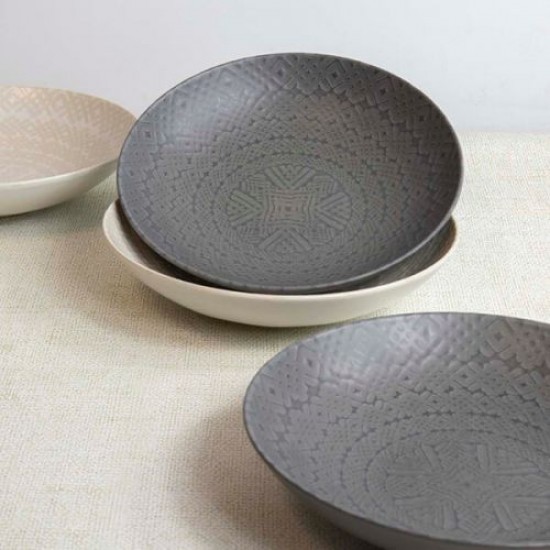 Shop quality Kitchen Craft Pasta Bowls Set of 4 in Gift Box, Lead-Free Glazed Stoneware, Embossed Grey / Black, 22cm in Kenya from vituzote.com Shop in-store or online and get countrywide delivery!