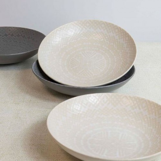 Shop quality Kitchen Craft Pasta Bowls Set of 4 in Gift Box, Lead-Free Glazed Stoneware, Embossed Grey / Black, 22cm in Kenya from vituzote.com Shop in-store or online and get countrywide delivery!