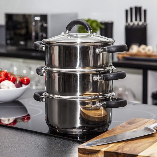 Shop quality Tower Essentials Induction Steamer Pans 3 Tier with Glass Lid, Silicone Handles, Stainless Steel, Steamer Cooking, Polished Mirror Finish, 18 cm , Silver in Kenya from vituzote.com Shop in-store or online and get countrywide delivery!