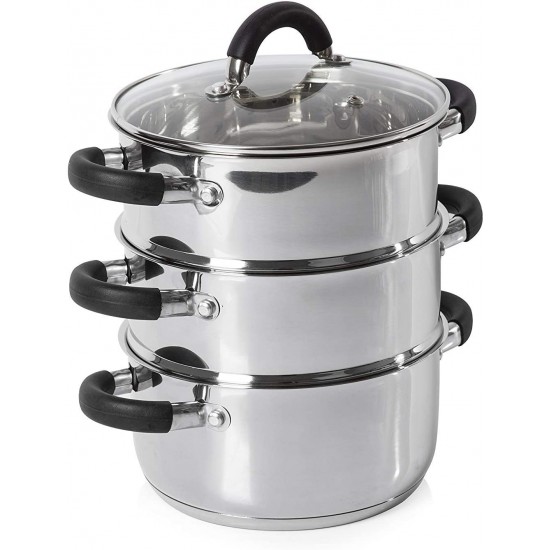 Shop quality Tower Essentials Induction Steamer Pans 3 Tier with Glass Lid, Silicone Handles, Stainless Steel, Steamer Cooking, Polished Mirror Finish, 18 cm , Silver in Kenya from vituzote.com Shop in-store or online and get countrywide delivery!